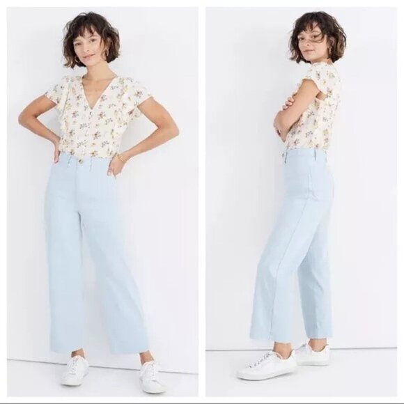 Madewell Pants - Madewell Blue Slim Emmett Wide-Leg Stretch Crop Pants in Speckle 27096